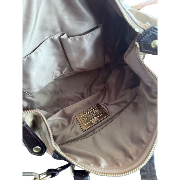 Coach Madison Audrey Satchel Beige/Brown Canvas Patent Leather Bag - Picture 12 of 13